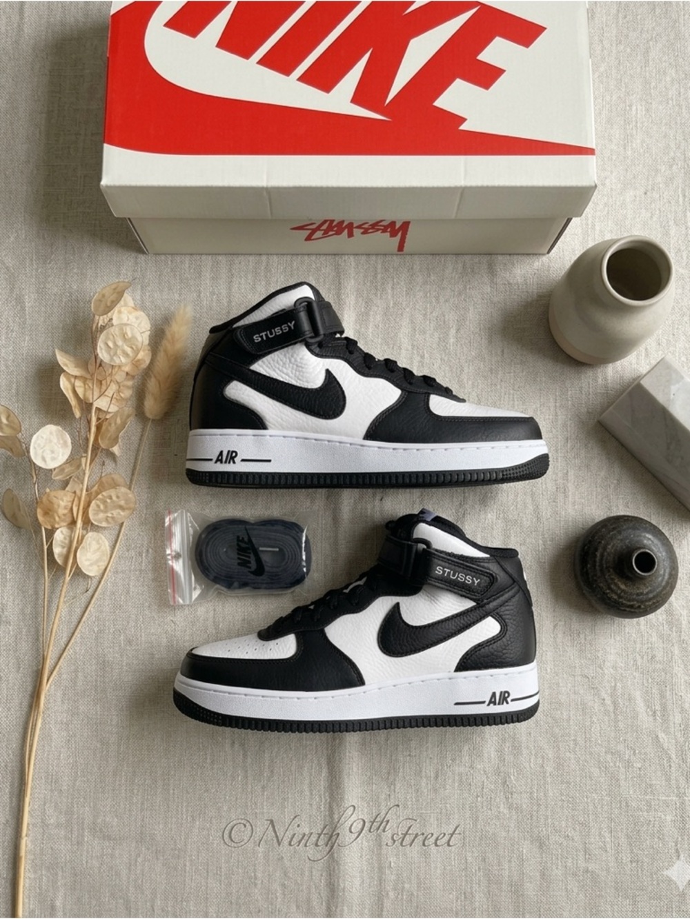 Nike x Stussy Air Force 1 Mid 07 Light Bone W8.5 DJ7840-002 NIB